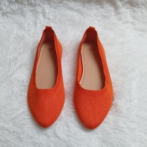 Orange Knit Pointed Toe Casual Bright Everyday Women's Flats‎